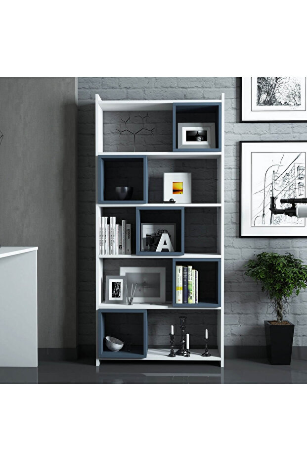 Box Kitaplık Beyaz Mavi - 2