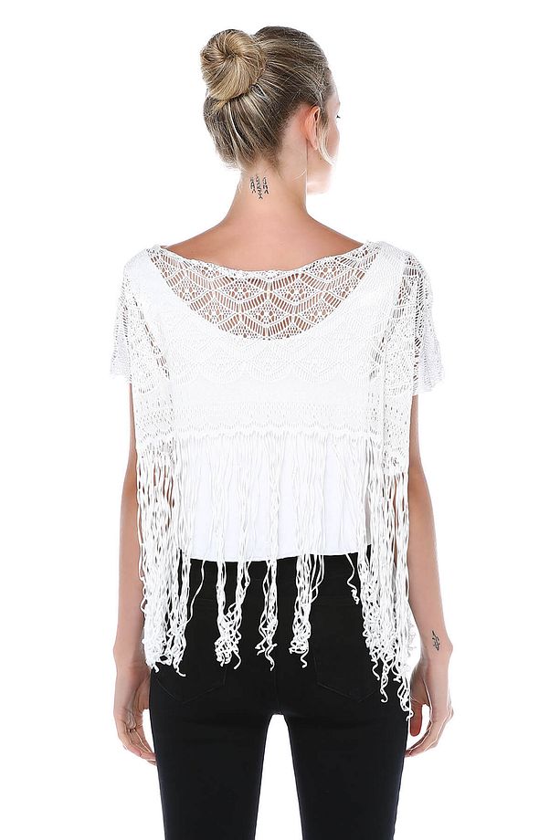 Kadın Beyaz Püsküllü Bluz BD2390 - 2