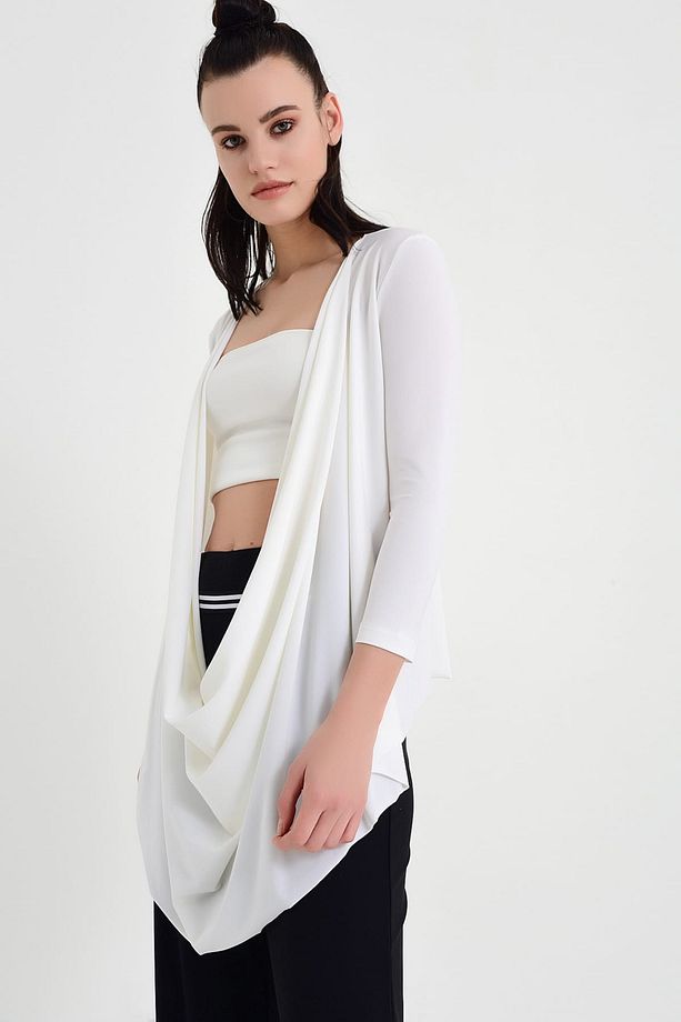 Kadın Ekru Degaje Salaş Hırka 19L6583 - 2