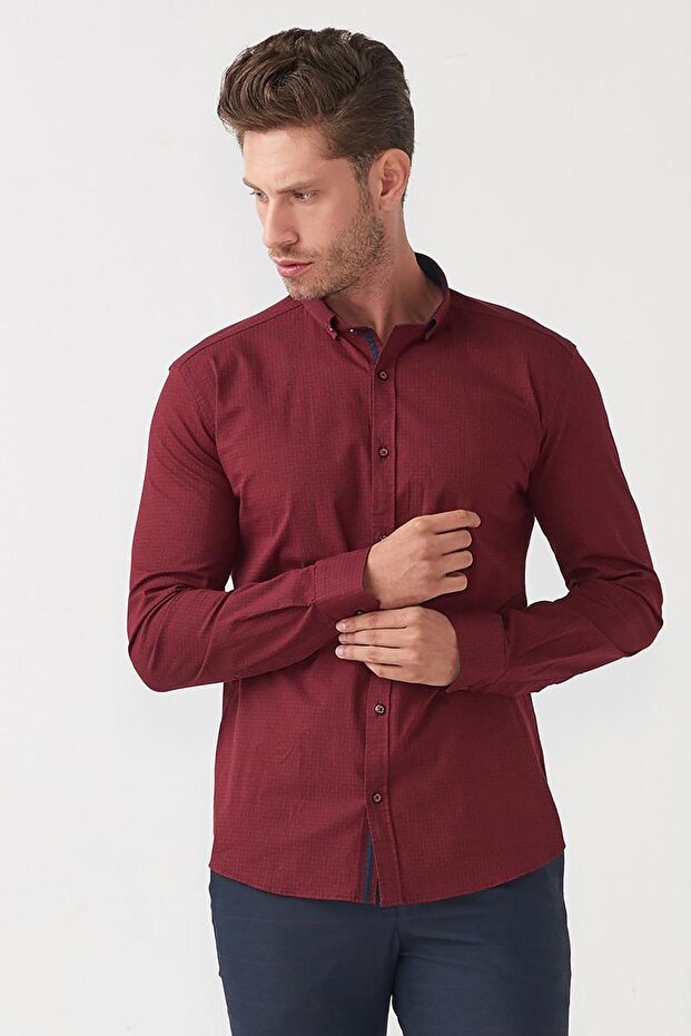 Men's Claret Red Classic Shirt - Mcr37701Bordo