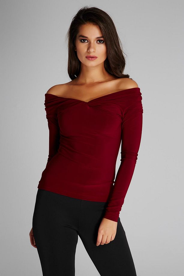 Kadın Bordo Yaka ve Omuz Detaylı Bluz 15L4564 - 1