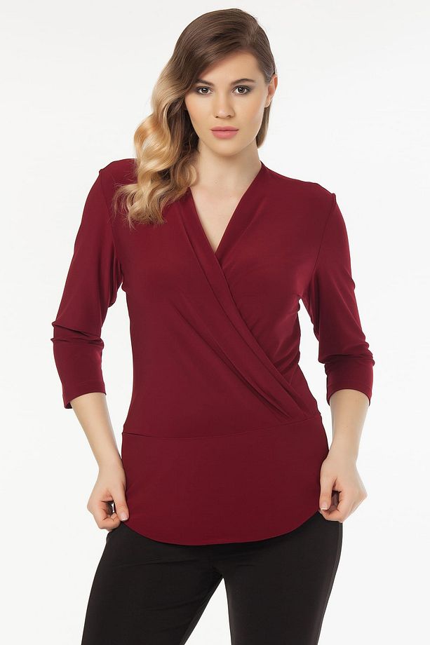 Kadın Bordo Kruvaze Kesim Bluz 19LB9142 - 1