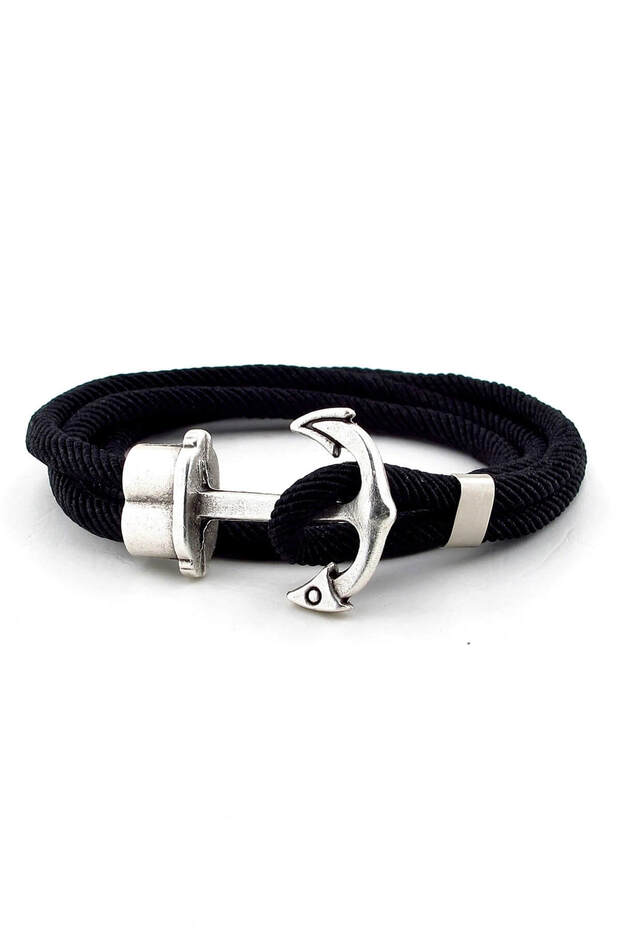 Men's Black Wrap Large Anchor Bracelet Bt404