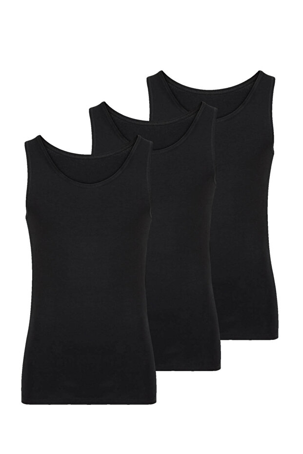 Black Bamboo Men's Undershirt 3 Pieces-Black-L