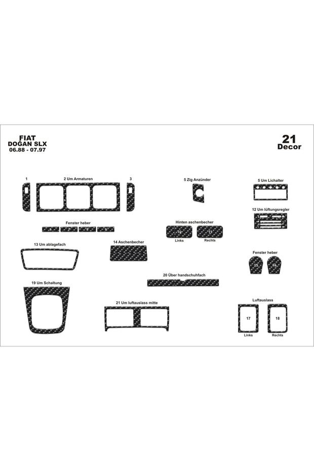 Meriç ® Fiat Doğan Slx Front Torpedo Coated Carbon 21 Pieces 1988-1997