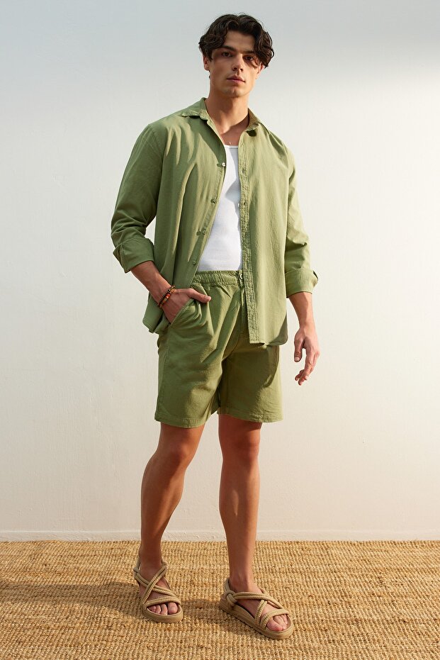 Haki Loose Fit Pamuklu Bağcıklı Şort TMNSS23SR00056 - 1