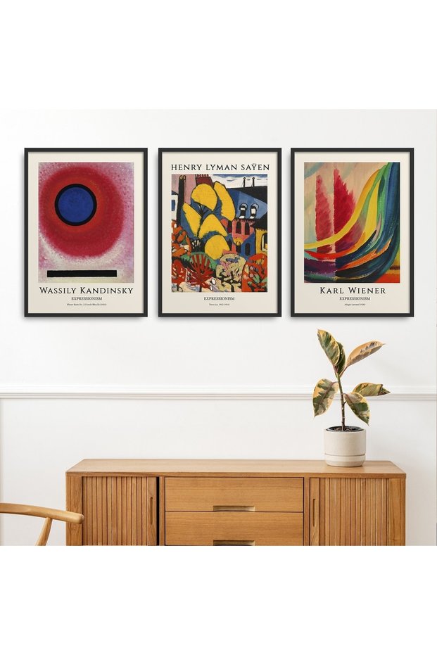 3 Piece Framed Painting Wassıly Kandınsky, Henry Lyman Sayen, Karl Wiener Classic Works Hpn147