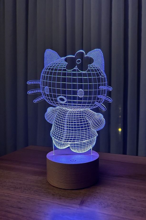 Hello Kitty Figürlü Led Gece Lambası | 7 Işık Rengi | Ahşap Taban - 5
