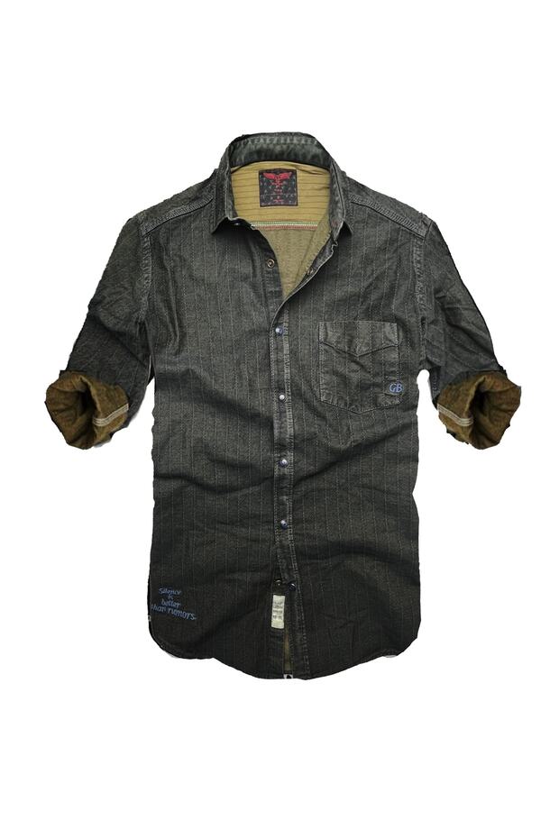 Slim Fit Pure Cotton Denim Fabric Jeans Shirt--dark Mixed--