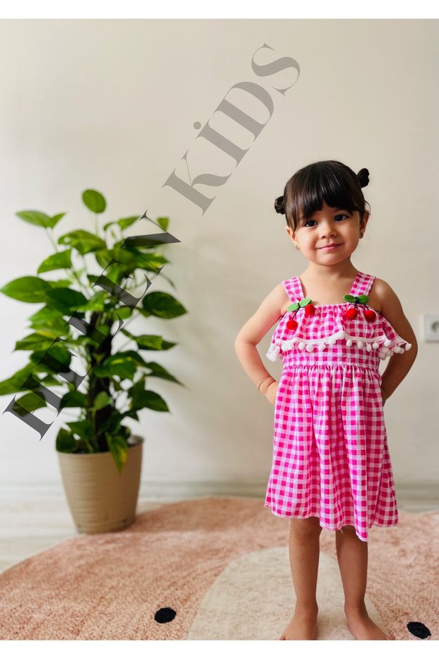 Baby Girl Gingham Cherry Sweet Summer New Season Dress (1-2-3 Years)