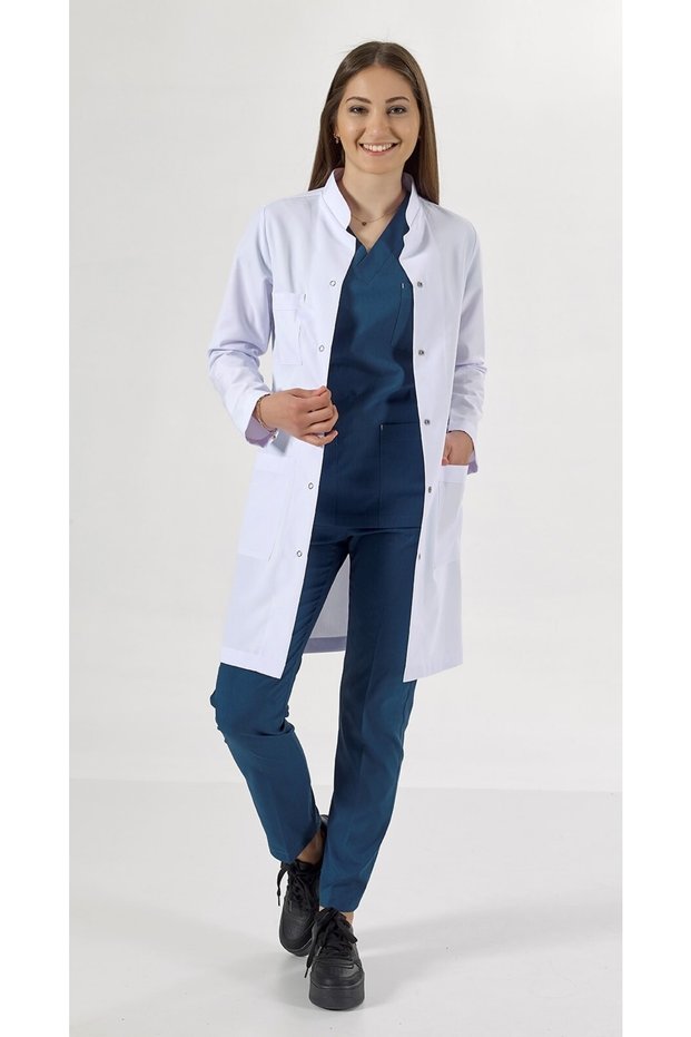 Women's Prevailing Collar Doctor Apron Nurse Pharmacist Teacher Labaratuvar Alpaca Fabric
