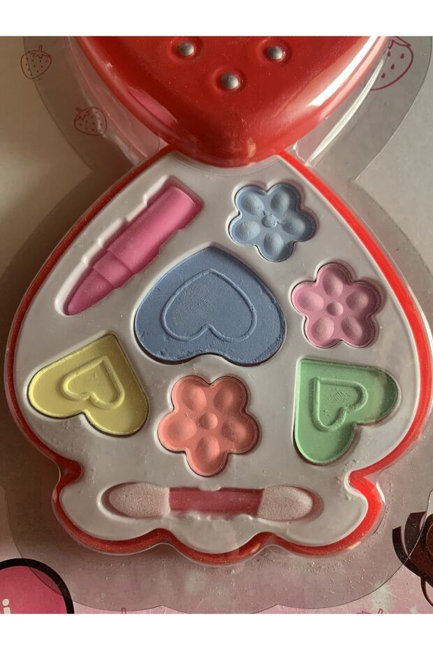 Çilekli Kutuda Oyuncak Far Paleti Makyaj Seti, Fırçalı Ve Rujlu Makyaj Seti, Sürülebilir Far Paleti - 2