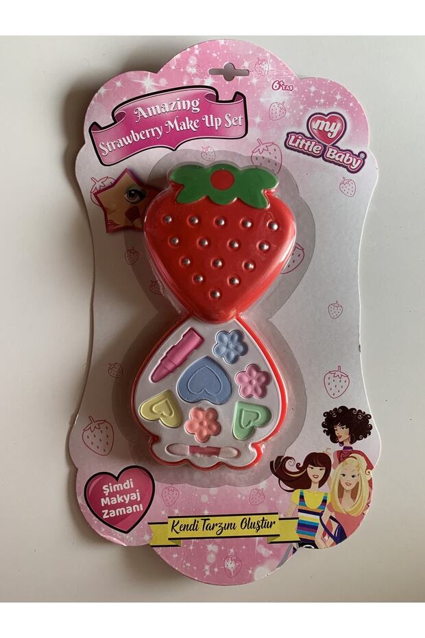 Çilekli Kutuda Oyuncak Far Paleti Makyaj Seti, Fırçalı Ve Rujlu Makyaj Seti, Sürülebilir Far Paleti - 4
