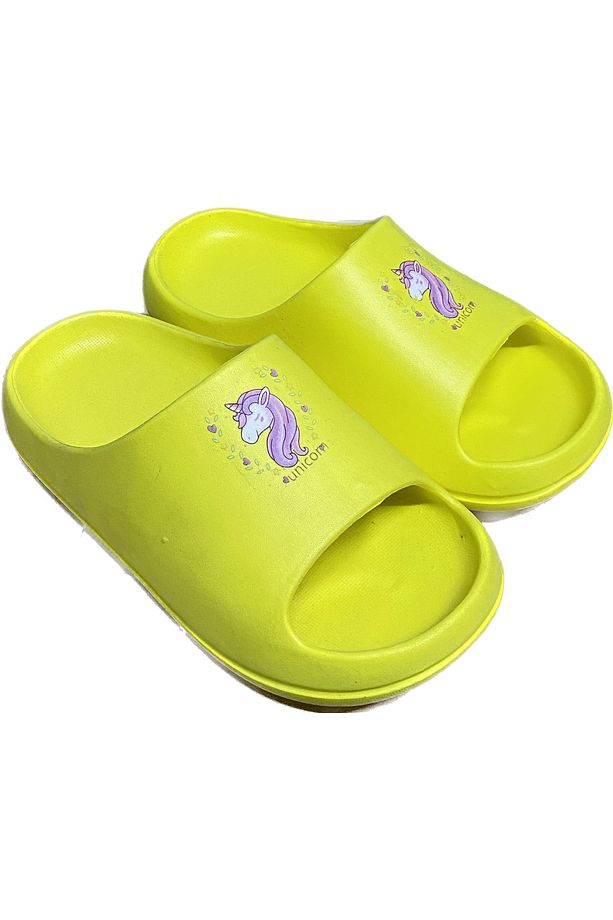 Sarı Kız Çocuk Unicorn Baskılı Slide Terlik - 1