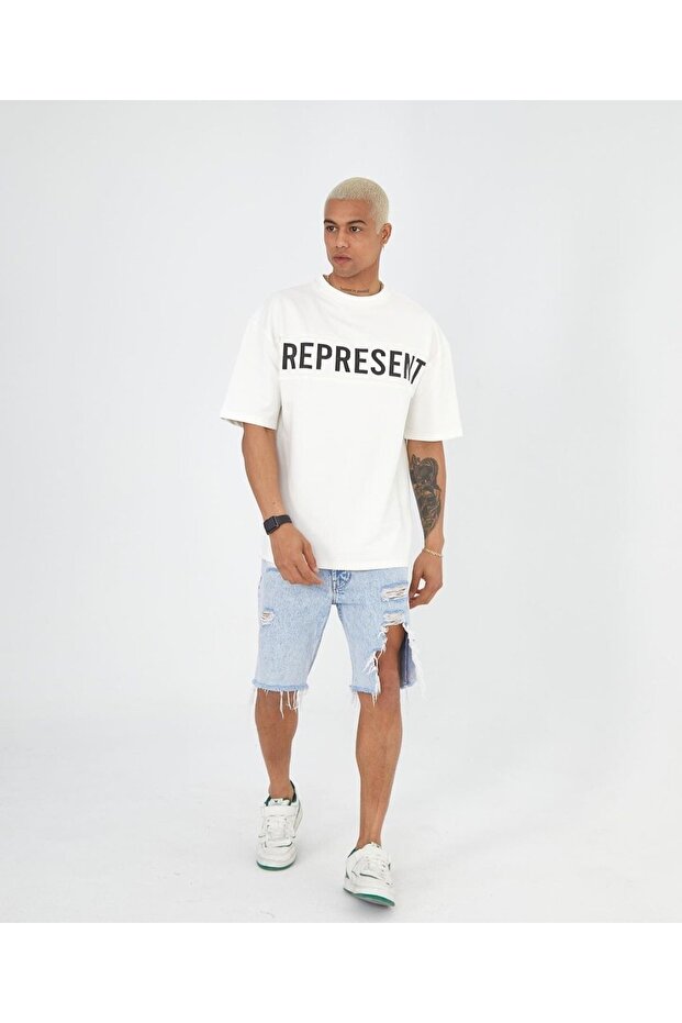 Large Size Represent Owners' Club Printed Oversize Cotton T-shirt with Chest Detail