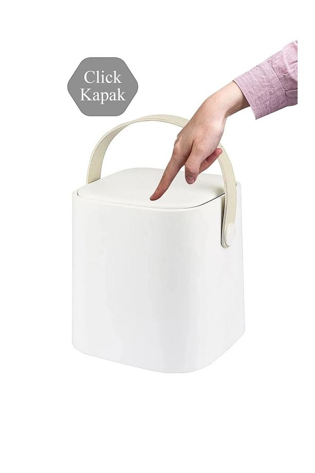 Yeni Nesil Akıllı Kapak Deri Kulplu Tezgah Üstü Mutfak Çöp Kovası 4 Litre - 2