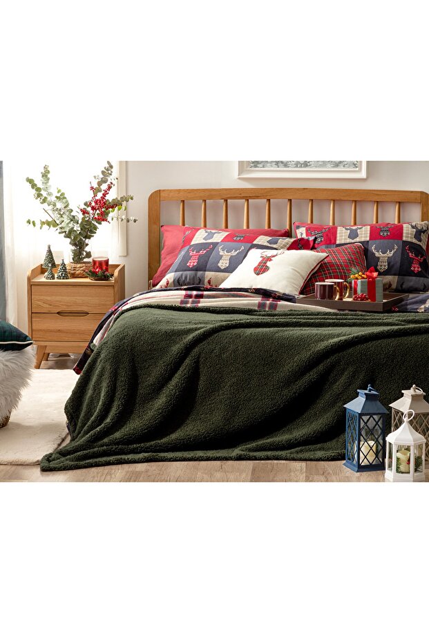 Windowpane Sherpa Tek Kişilik Battaniye 150x200 Cm Bej - Kırmızı - 3