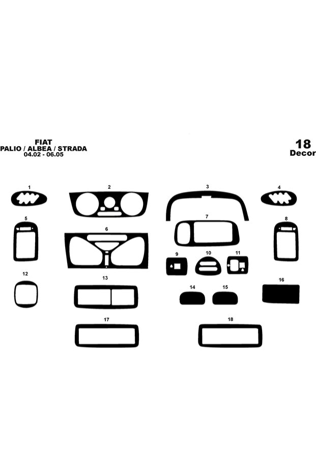 Meriç ® Fiat Palio Front Glove Box Trim Glossy Black 18 Pieces 2002-2005