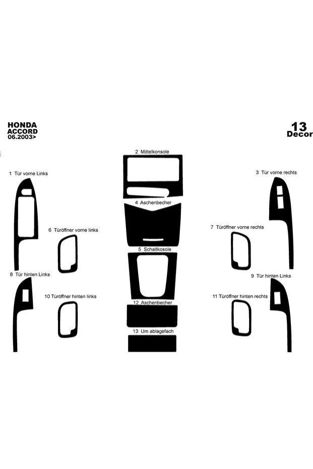 Meriç ® Honda Accord Front Glove Box Trim Gloss Black 13 Piece 2003-2009