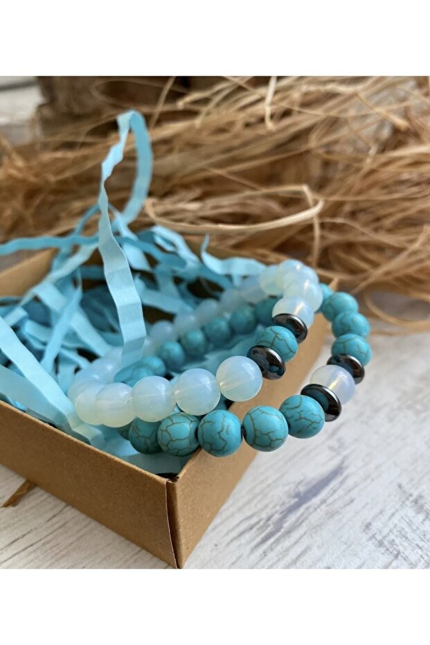 Certified Natural Opal Moonstone and Turquoise Stone Loving Couple Combination to Complete Your Gorgeous Fit