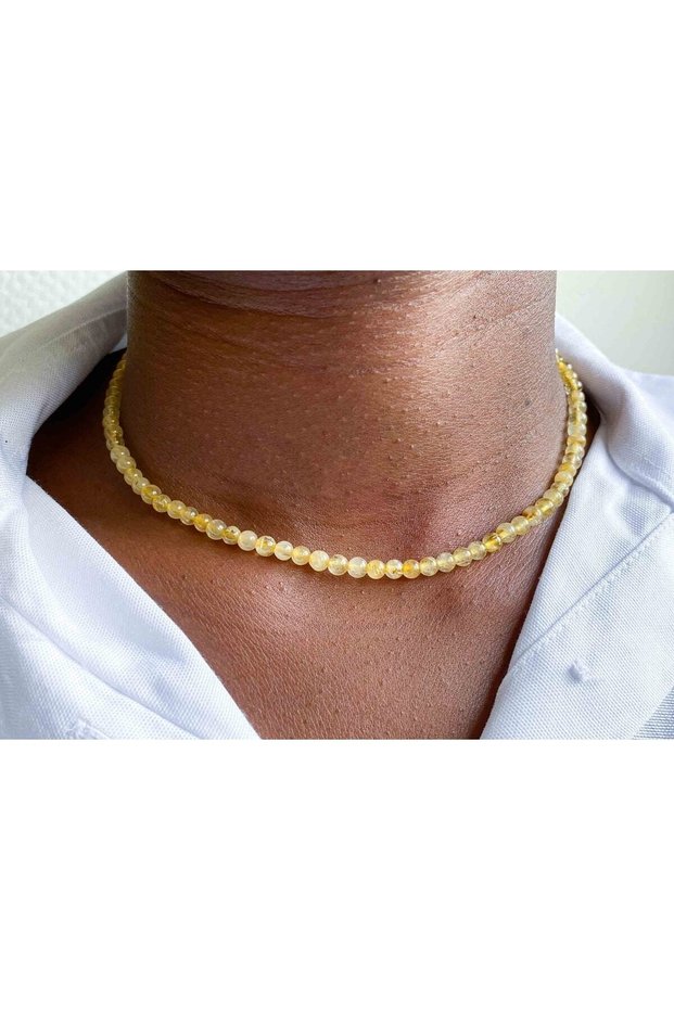 Certified Gold Beryl Stone Natural Stone Necklace 4 mm