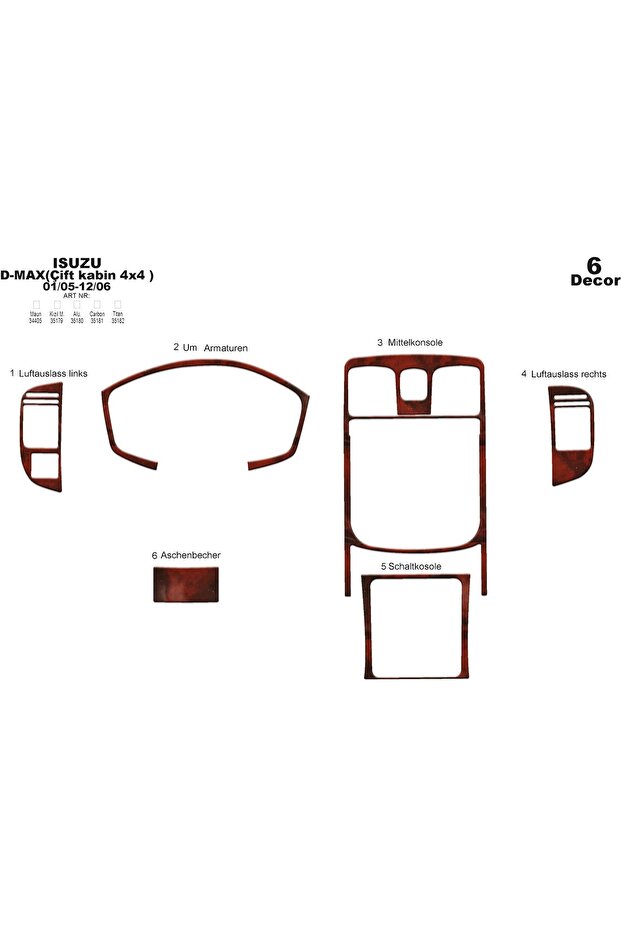 ميريتش ® ايسوزو دي ماكس كابينة مزدوجة 4x4 ماهوجني 6 قطع 2005-2006