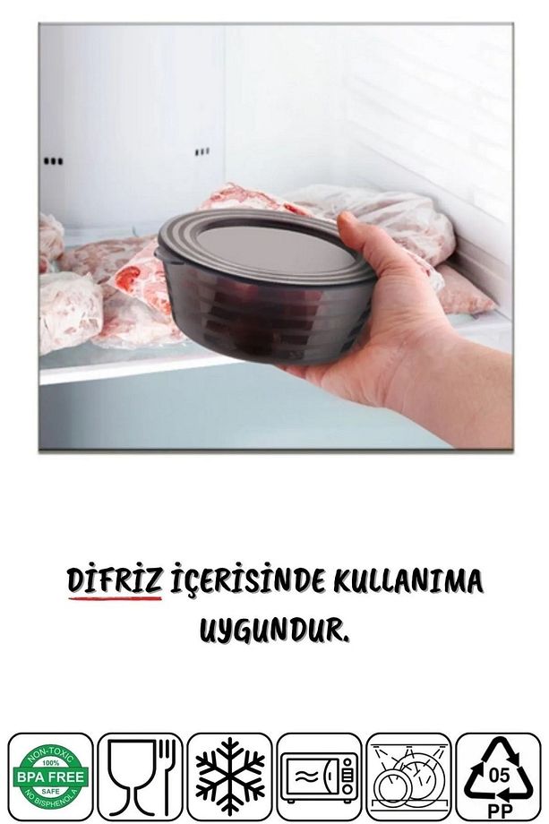 12'li Set Arven Çok Amaçlı Saklama Kabı Mikrodalga-difriz-kahvaltılık Vb. Şeffaf-antrasit - 3