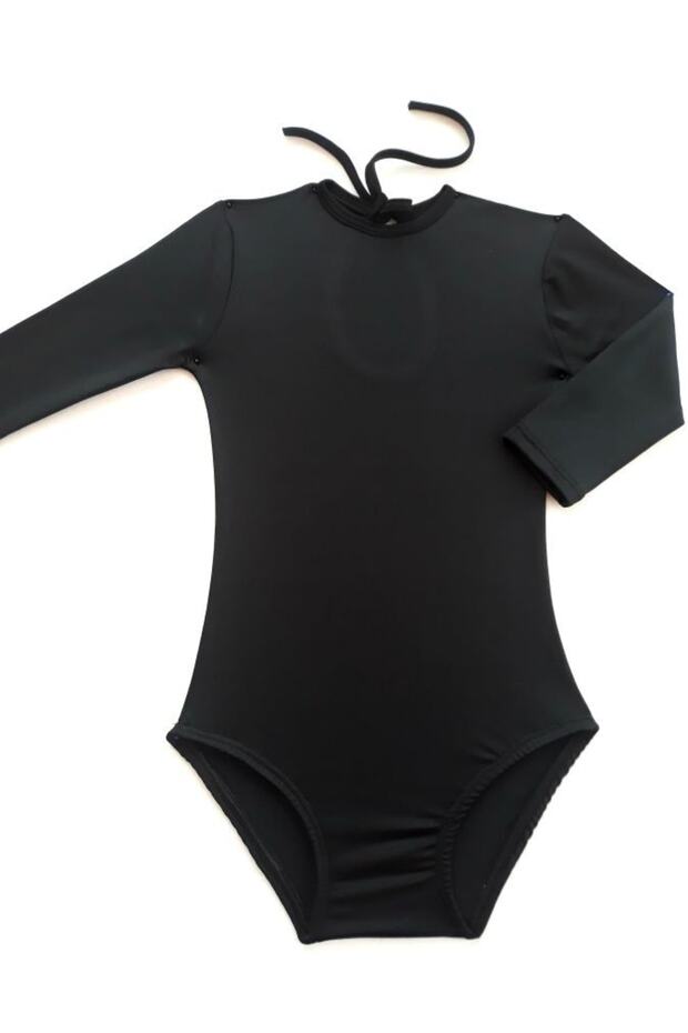 Gymnastics Ballet Training Black Girls' Swimsuit Capri Sleeve Back Drop