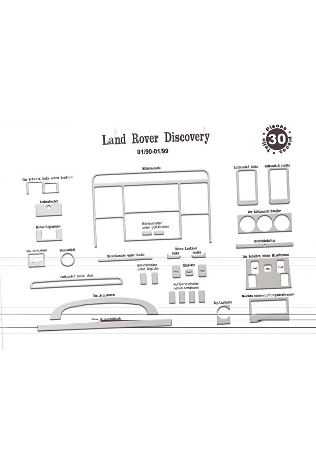 Meriç ®   Land Rover Discovery Front Glove Box Trim Aluminum 30 Pieces 1990-1998