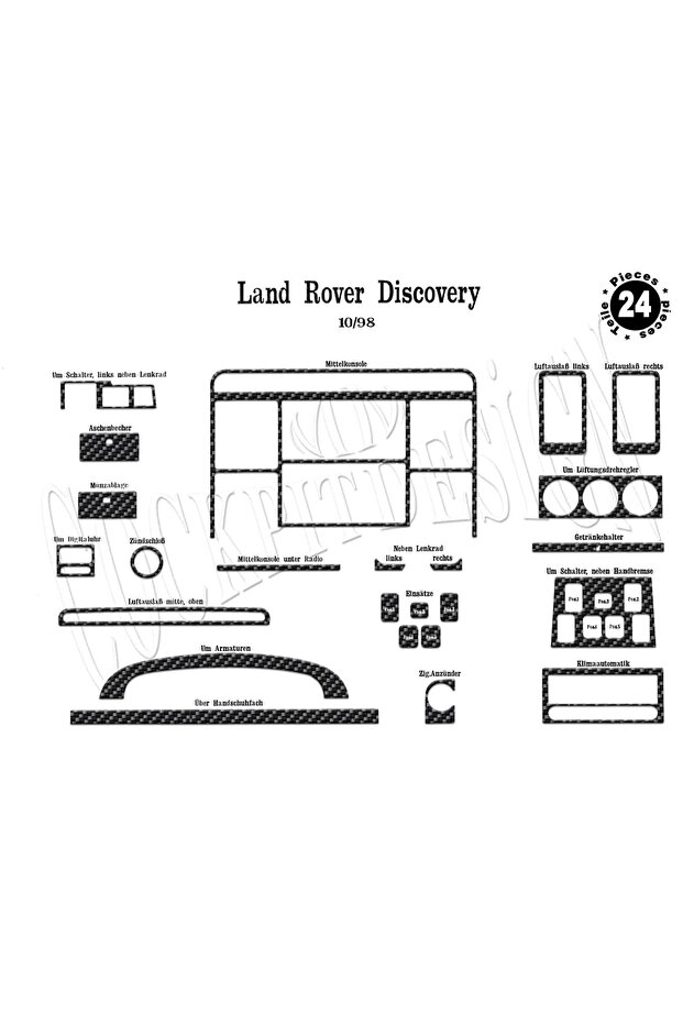 Meriç ® Land Rover Discovery Front Glove Box Trim Carbon 24 Pieces 1998-2004