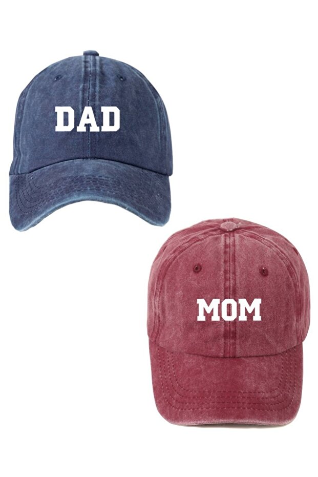Dad & Mom College Font 2-Piece Washable Baseball Cap Set
