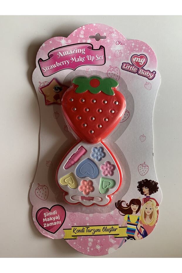 Çilekli Kutuda Oyuncak Far Paleti Makyaj Seti, Fırçalı Ve Rujlu Makyaj Seti, Sürülebilir Far Paleti - 1