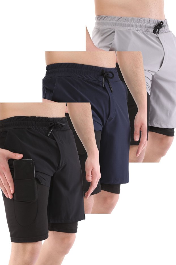 Men's 3 Pack Running Quick Dry Micropoly Training Fitness Short Tights Sports Shorts