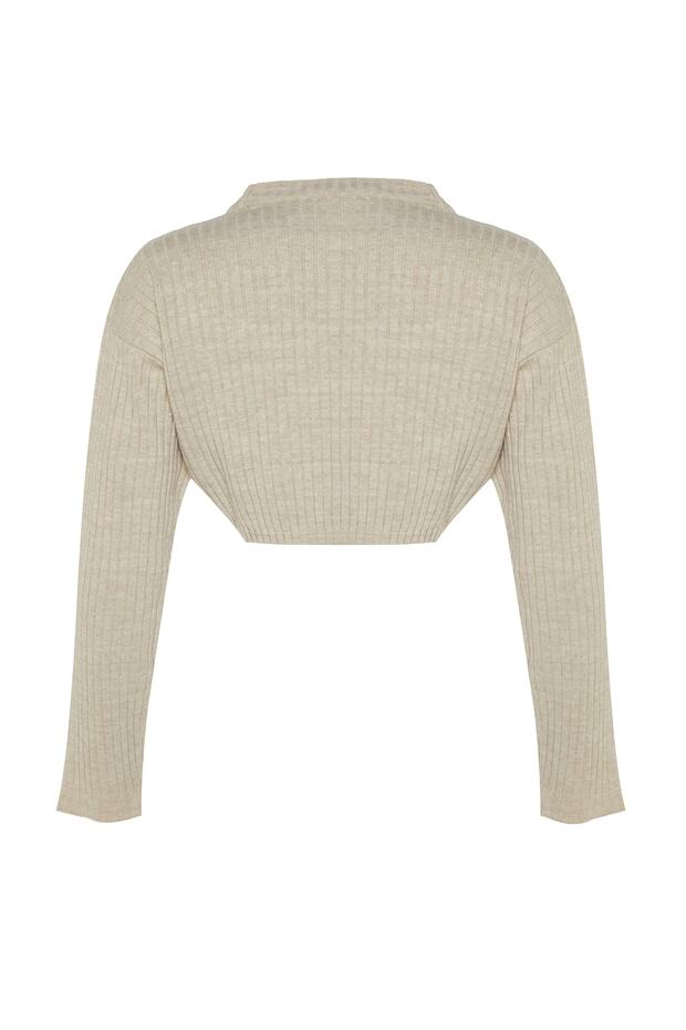 Steinfarbener Super Crop Basic Strickpullover TWOAW23KZ01068 - 7