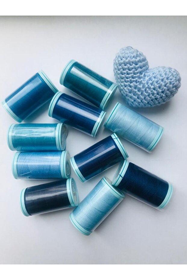 10-Piece Sewing Thread Set Blue Tones - 1