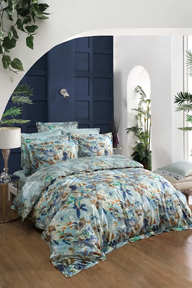 Emily Green Double 100% Cotton Satin 300tc Duvet Cover Set