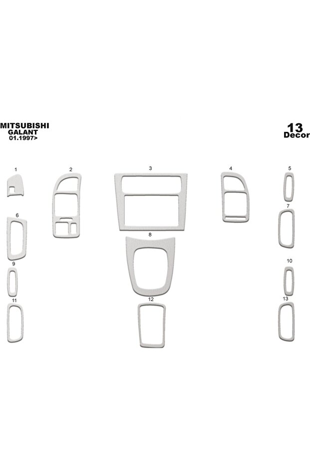 Meriç ® Mitsubishi Galant Front Glove Box Plated Aluminum 13 Pieces 1998-2002