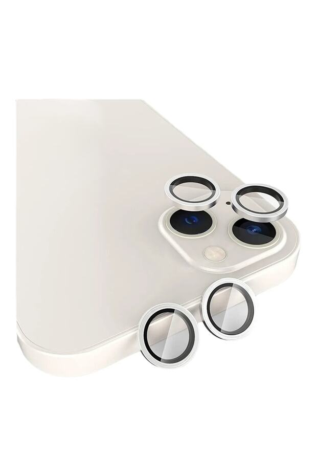 iPhone 13 & iPhone 13 Mini Compatible Aluminum Alloy 3D Tempered Camera Lens Protector Silver [Set of 2]