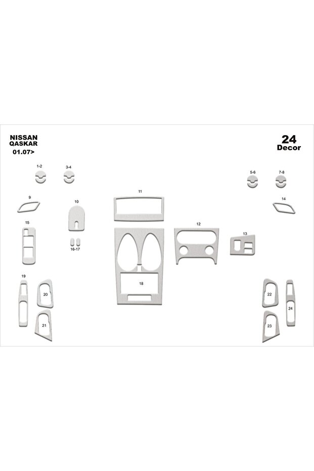 Meriç ®   Nissan Qashqai Front Glove Box Trim Aluminum 24 Pieces 2007-2010