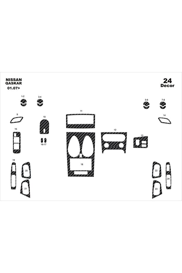 Meriç ® Nissan Qashqai Front Glove Box Trim Carbon 24 Pieces 2007-2010
