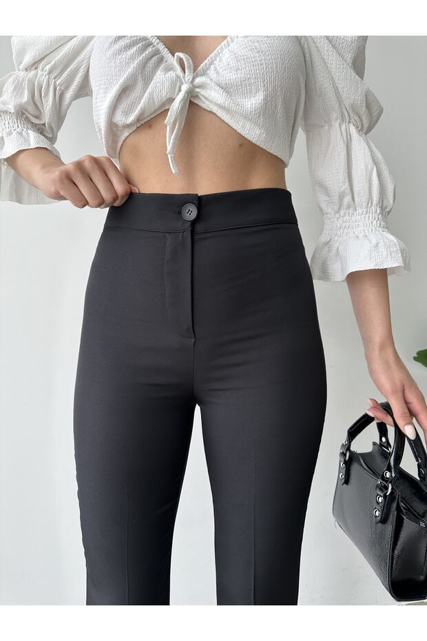 Women's Buttoned Extra High Waist Flared Trousers 7755