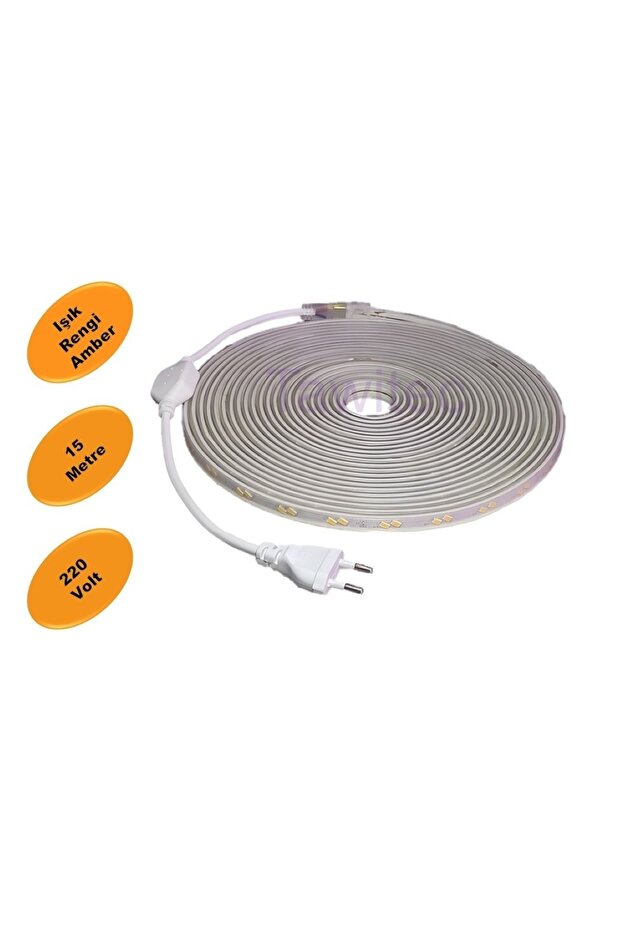 Hortum Şerit Led 220 Volt Su Geçirmez Fiş Dahil Metrede 68 Led 5730 Amber 15 Metre - 1