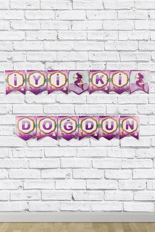 Mermaid Banner Happy Birthday Text Birthday Party