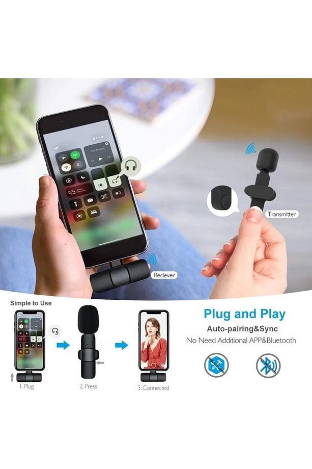 Type-c Uyumlu Ikili Kablosuz Yaka Mikrofonu, Wireless Canlı Yayın, Youtube, Tiktok, Yaka Mikrofonu - 3