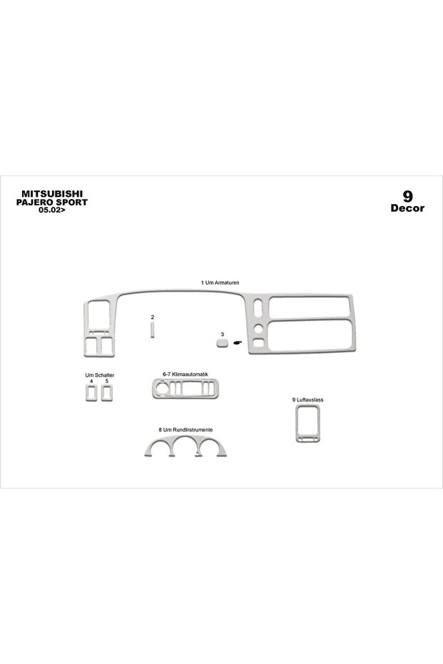 Meriç ® Mitsubishi Pajero Sport Front Glove Box Trim Aluminum 9 Pieces 2002-2009