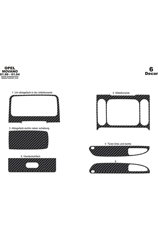 Meriç ®   Nissan Interstar Front Glove Box Trim Carbon 6 Pieces 1999-2004