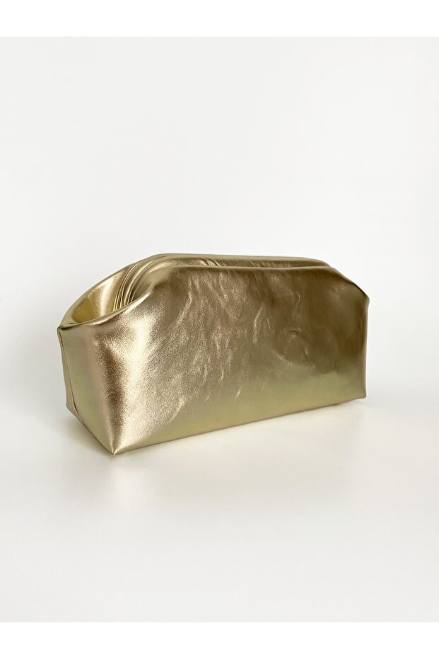 Heybes Women's Dore Gold Shiny Textured Leather Clutch Handbag
