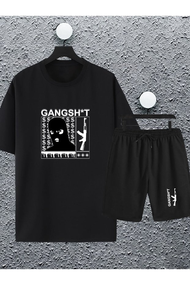Unisex Women Men Gangsh*t Gangsta Printed Oversize Tshirt And Shorts Tracksuit Set