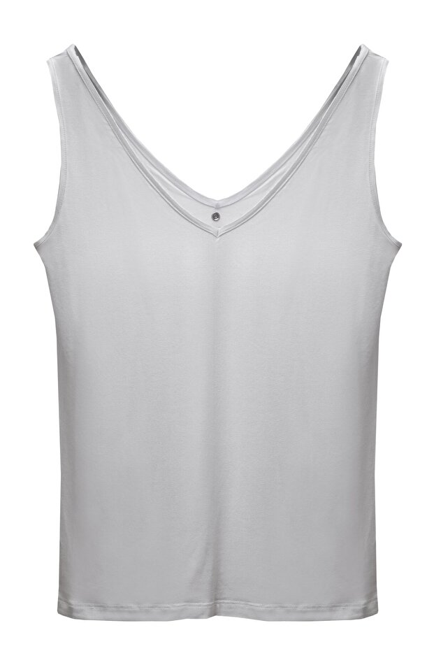 Alexa Beyaz V Yaka Viskon Basic Atlet - 1