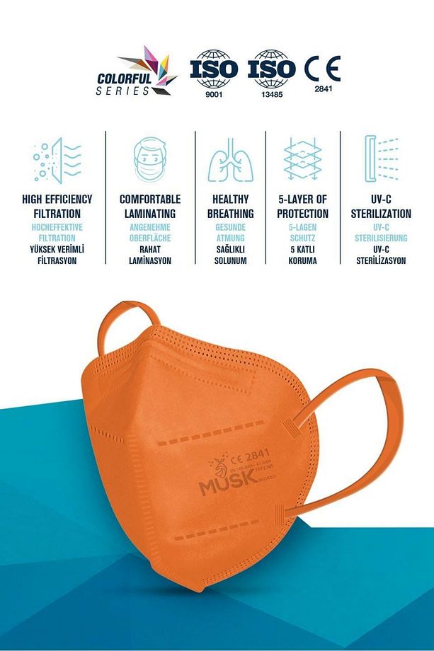 FFP2 Maske Turuncu Renk 10 Adet - 3